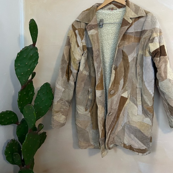 vintage patchwork leather shearling jacket, Suade 90s Scandinavian - Picture 6 of 6